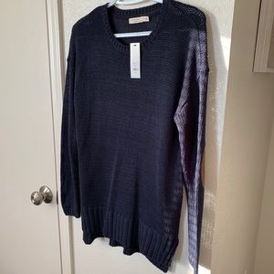 Navy Blue Elbow Patch Knit Sweater
